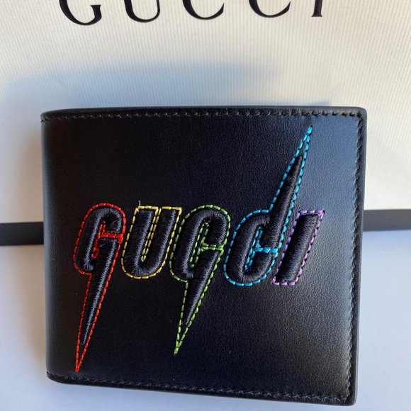 GUCCI black rainbow Embroidered bifold wallet with dust cover and gucci … - Picture 4 of 13